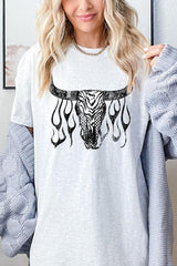 5000-E3176 Western Bullskull Graphic Heavy Cotton Tee $9