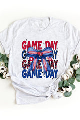 US3001P-E3087 Red Blue Football Game Day Bow Graphic Plus Tee $16