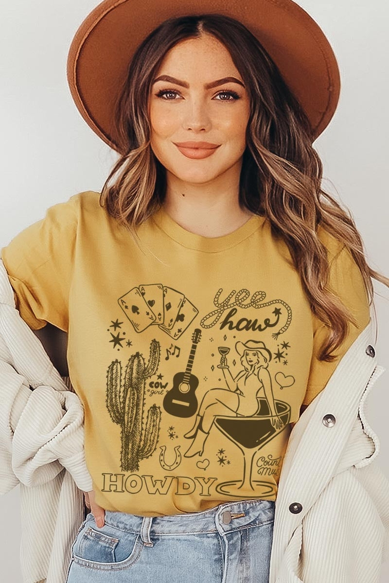 US3001-E3097 Cowgirl Country Music Graphic Tee $12.5