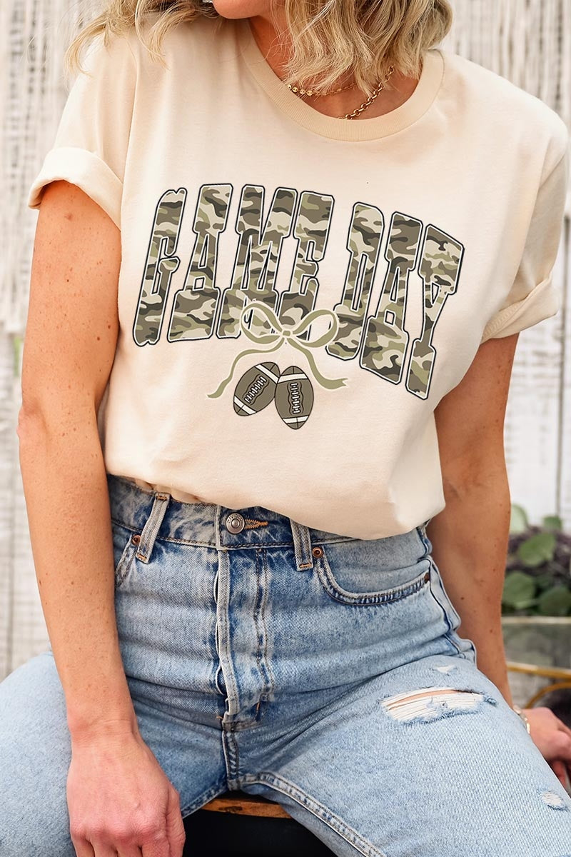 US3001-E3131 Football Game Day Camo Graphic Tee $12.5