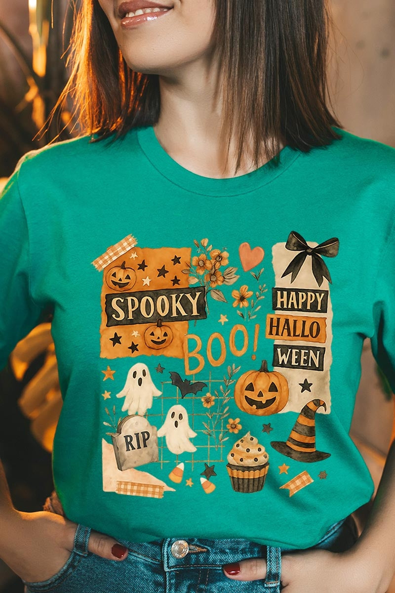 US3001P-E3084 Halloween collage Graphic Plus Tee $16