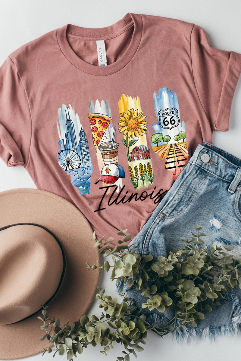 US3001-E3061IL Illinois State Brushstroke Graphic Tee $12.5