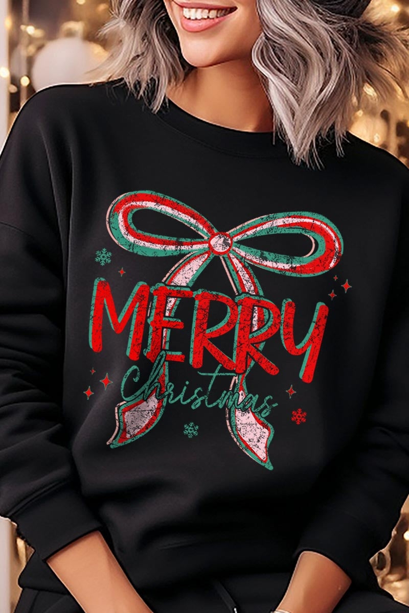 UL180P-E3197 Merry Christmas Bow Graphic Plus Sweatshirt $25