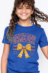 US3001Y-E3063Z Purple Game Day Football Bow Kids Graphic Tee $11