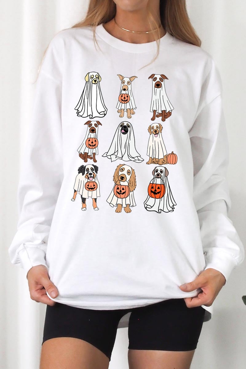UL240P-E3106 Halloween Ghost Dog Graphic Plus Long Sleeve Tee $17