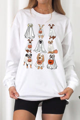 UL240-E3106 Halloween Ghost Dog Graphic Long Sleeve Tee $13.75