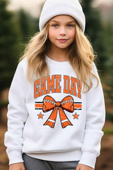 UL180B-E3064Z Orange Game Day Football Bow Kids Sweatshirt $20