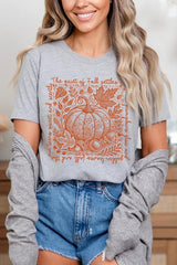 US3001P-E3112 Fall Pumpkin Botanical Graphic Plus Tee $16