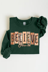 UL180P-E3167 Believe Fall Christian Graphic Plus Sweatshirt $25