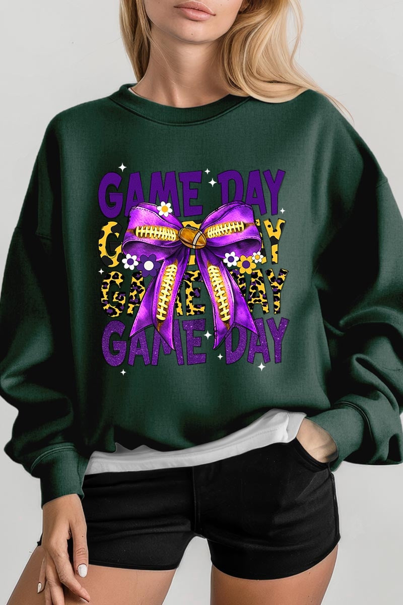 UL180-E3092 Purple Yellow Football Game Day Bow Sweatshirt $20