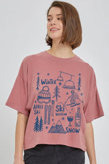 CTS-E3188 Ski Doodle Graphic Relaxed Crop Top $11