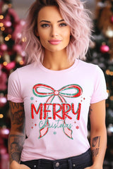 US3001-E3197 Merry Christmas Bow Graphic Tee $12.5