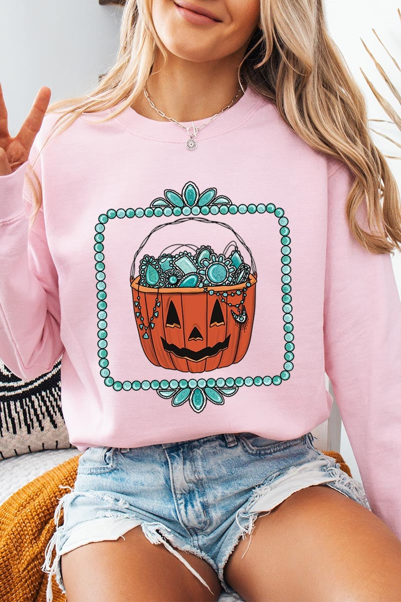 UL180P-E3140 Halloween turquoise pumpkin Plus Sweatshirt $25