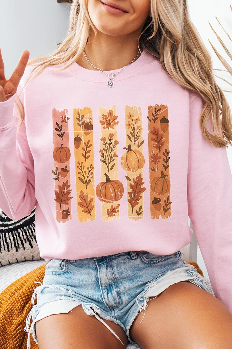 UL180P-E3110 Brushstroke Boho Fall Graphic Plus Sweatshirt $25