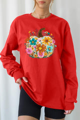 UL240-E3118 Floral Pumpkin Graphic Long Sleeve Tee $13.75