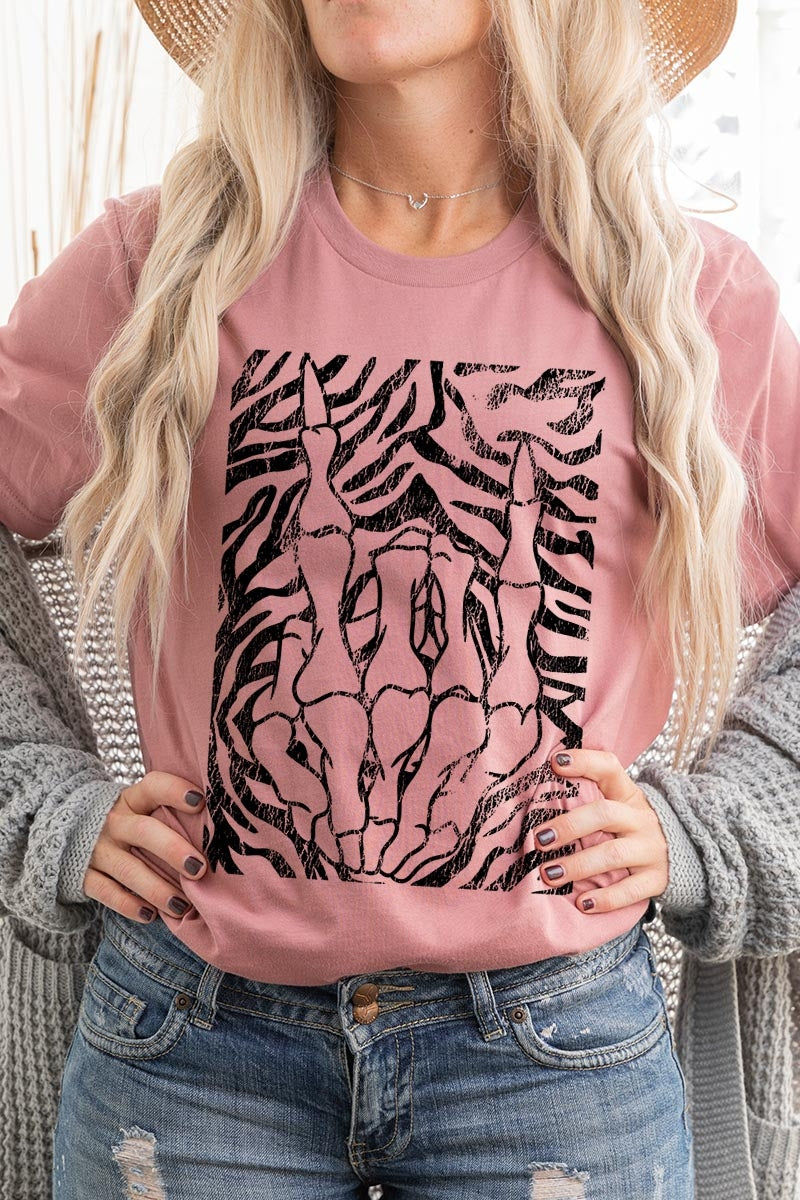 US3001-E3177 Skeleton Hands Zebra Graphic Tee $12.5