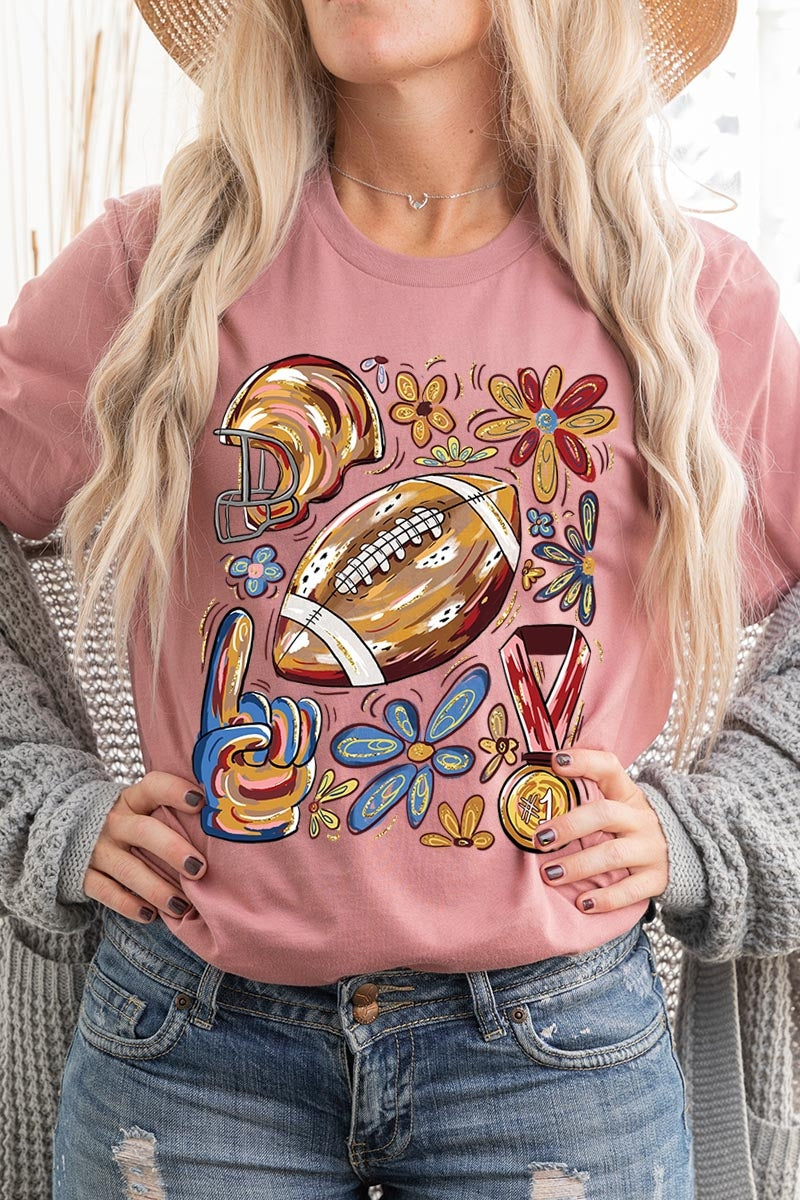 US3001-E3072 Retro Floral Football Graphic Tee $12.5