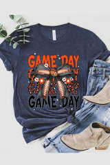 US3001-E3088 Orange Black Football Game Day Bow Graphic Tee $12.5
