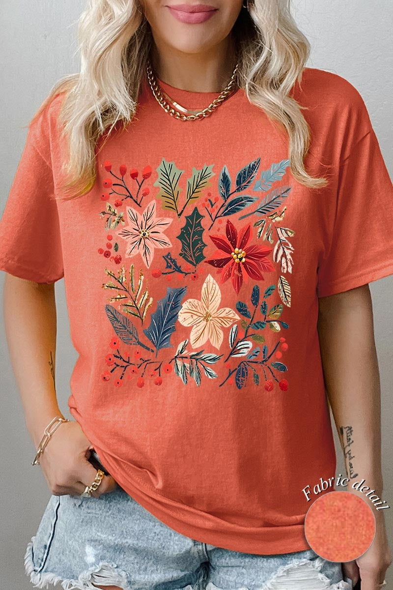 5000-E3186 Floral Christmas Graphic Heavy Cotton Tee $9