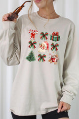 UL240P-E3217 Santa Gifts & Bows Christmas Graphic Plus Long Sleeve Tee $17