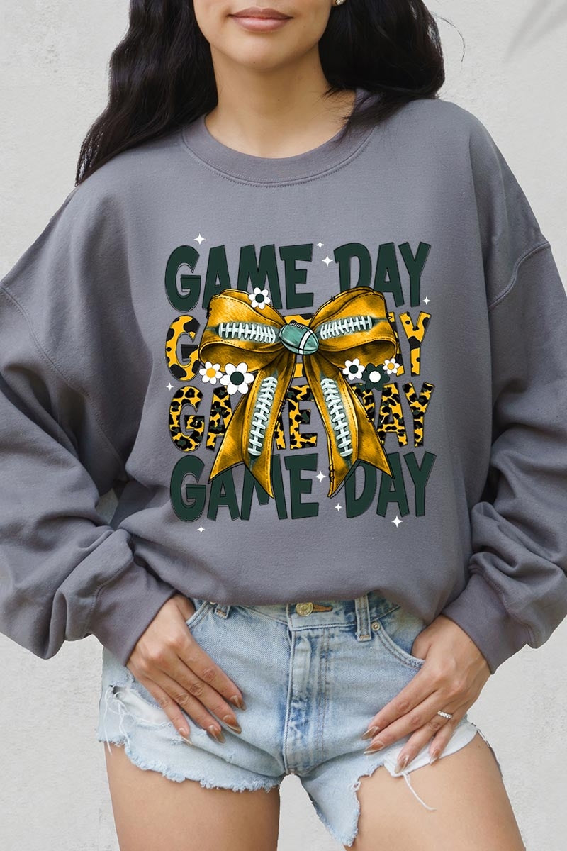 UL180P-E3090 Yellow Football Game Day Bow Plus Sweatshirt $25