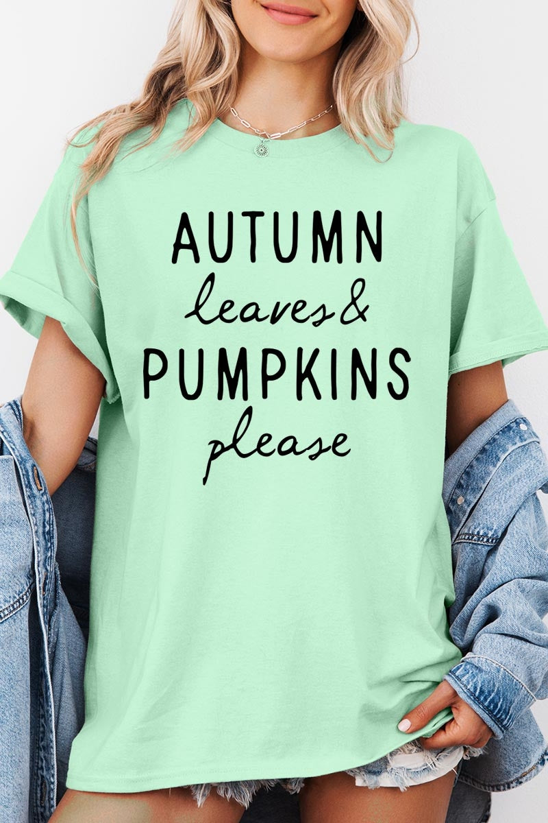 5000-E3158 Autumn Leaves Pumpkins Graphic Heavy Cotton Tee $9