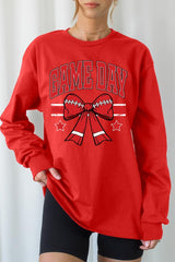 UL240P-E3062 Red Game Day Football Bow Plus Long Sleeve Tee $17