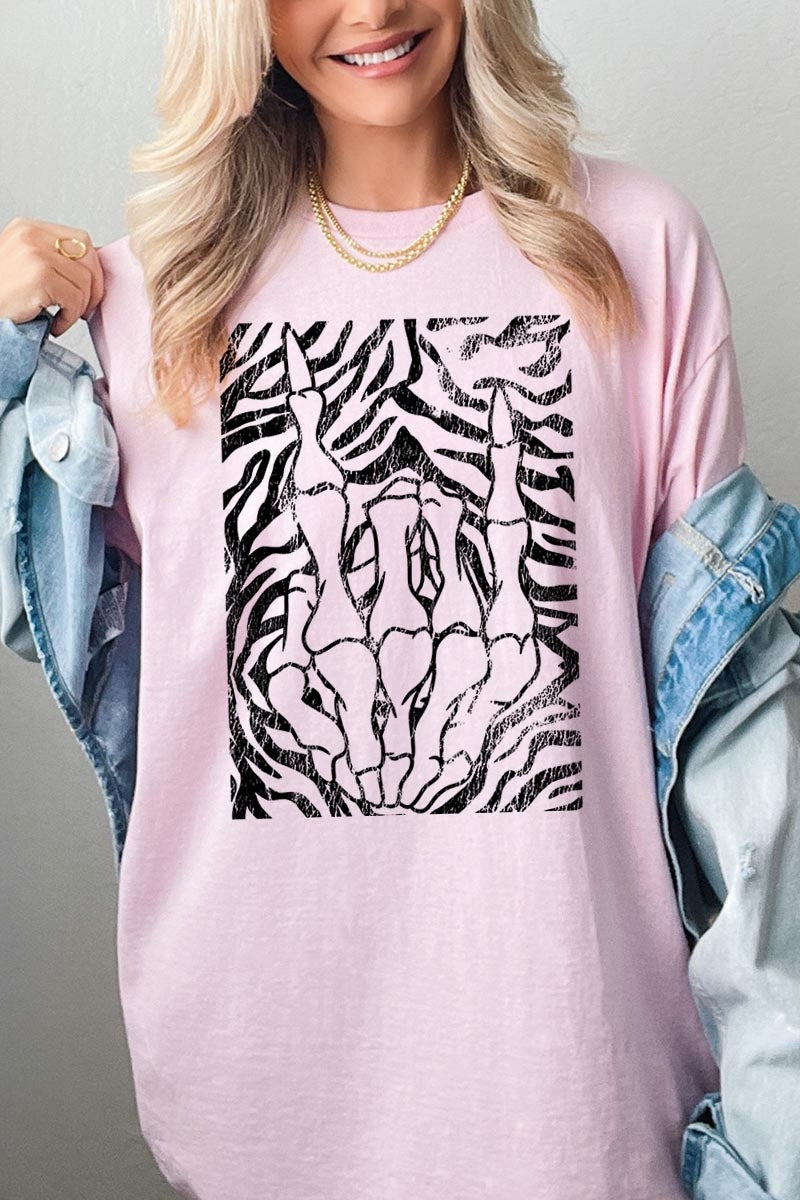 5000P-E3177 Skeleton Hands Zebra Graphic Plus Heavy Cotton Tee $12.75