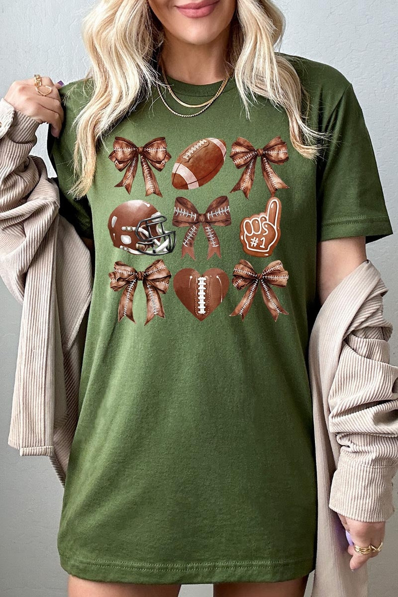 US3001-E3054 Cute Football and Bow Graphic Tee $12.5