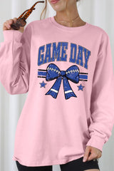 UL240P-E3065 Blue Game Day Football Bow Plus Long Sleeve Tee $17