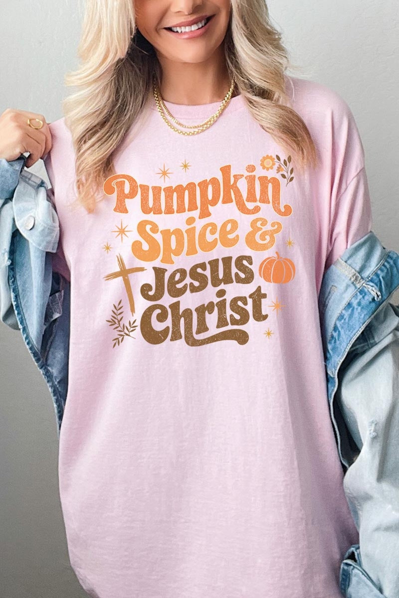 5000P-E3164 Pumpkin Spice & Jesus Graphic Plus Heavy Cotton Tee $12.75