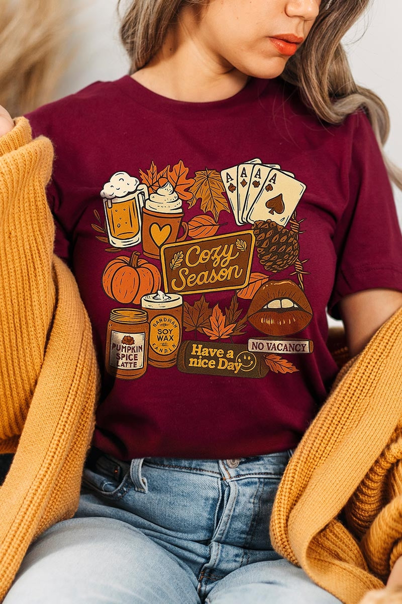 US3001-E3119 Retro Fall Collage Graphic Tee $12.5
