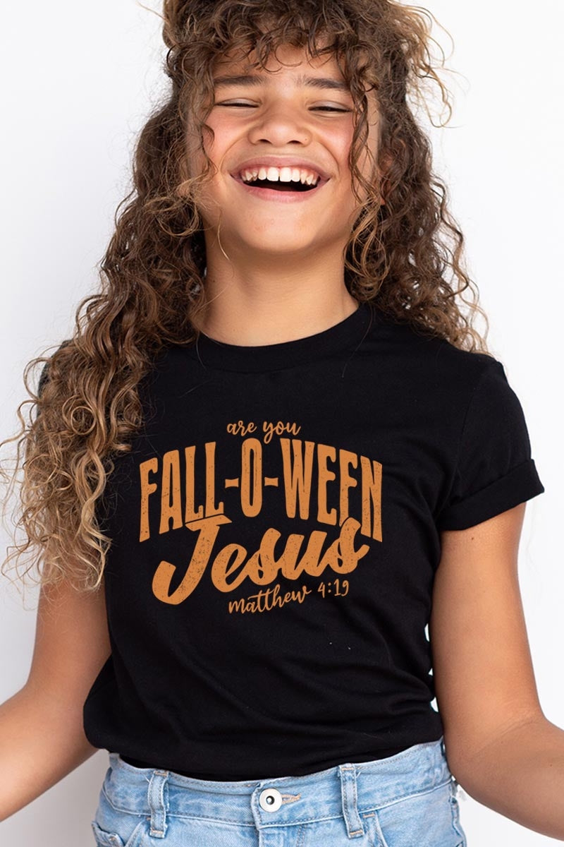 US3001Y-E3143Z Are You Fall O Ween Jesus Kids Graphic Tee $11