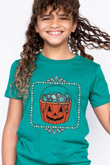 US3001Y-E3140Z Halloween turquoise pumpkin Kids Graphic Tee $11