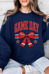 UL180P-E3062 Red Game Day Football Bow Graphic Plus Sweatshirt $25