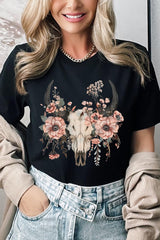 US3001P-E3113 Western Skull Floral Graphic Plus Tee $16