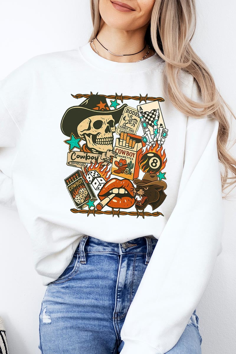 UL180P-E3096 Vintage Western Collage Graphic Plus Sweatshirt $25