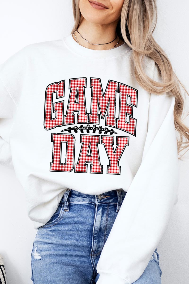 UL180P-E3126 Red Gingham Game Day Graphic Plus Sweatshirt $25