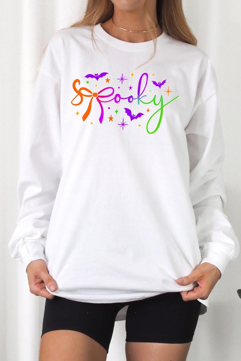 UL240-E3109 Spooky Halloween Graphic Long Sleeve Tee $13.75