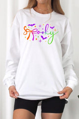 UL240P-E3109 Spooky Halloween Graphic Plus Long Sleeve Tee $17
