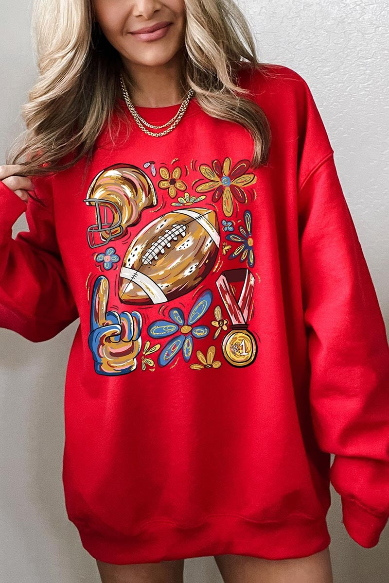 UL180P-E3072 Retro Floral Football Graphic Plus Sweatshirt $25