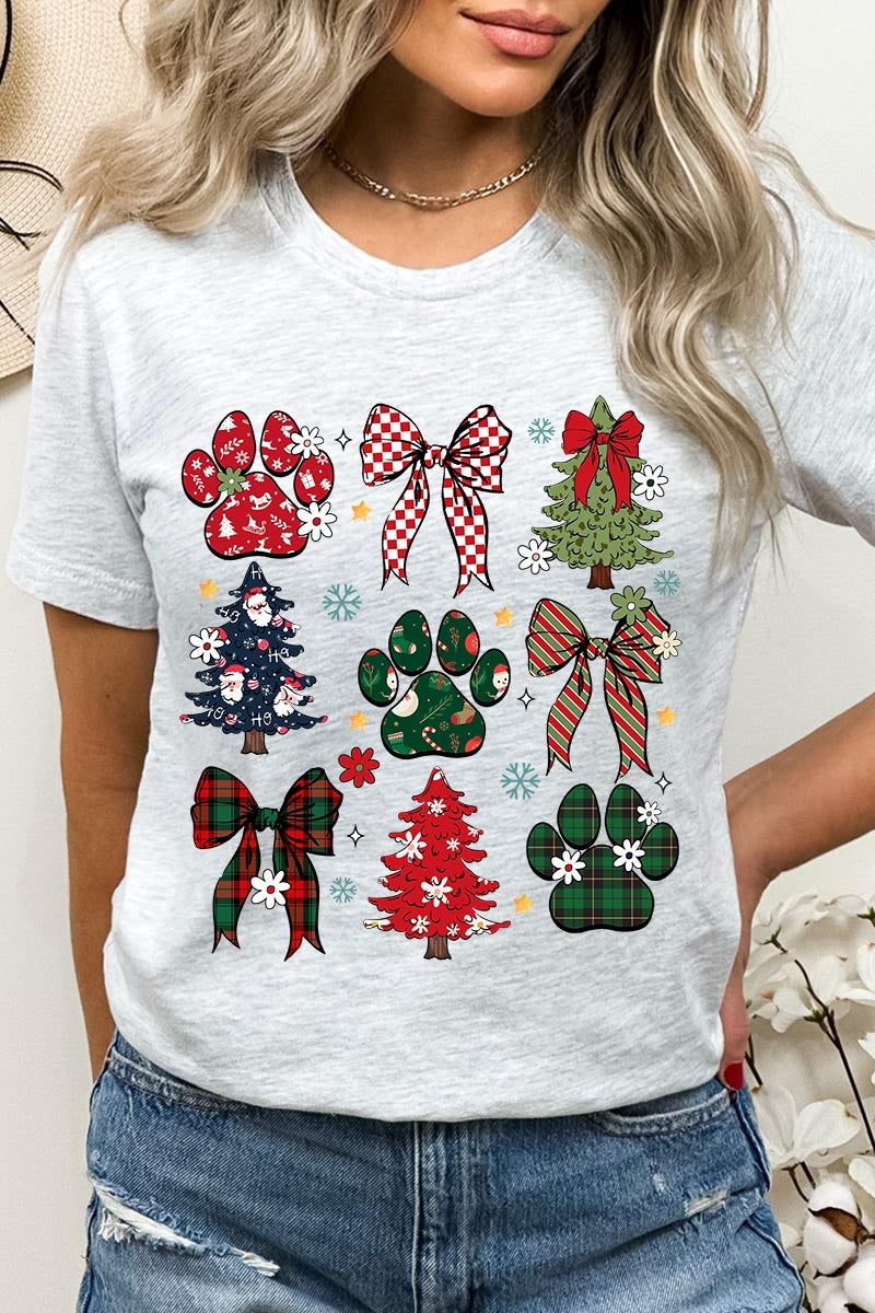 US3001P-E3195 Christmas Bow Paw Graphic Plus Tee $16