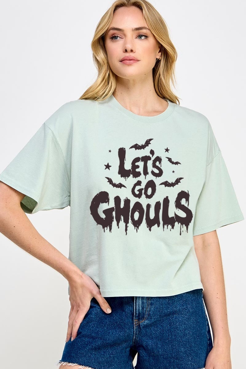 CTS-E3159 Letu2019s Go Ghouls Graphic Relaxed Crop Top $11
