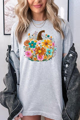 US3001-E3118 Floral Pumpkin Graphic Tee $12.5