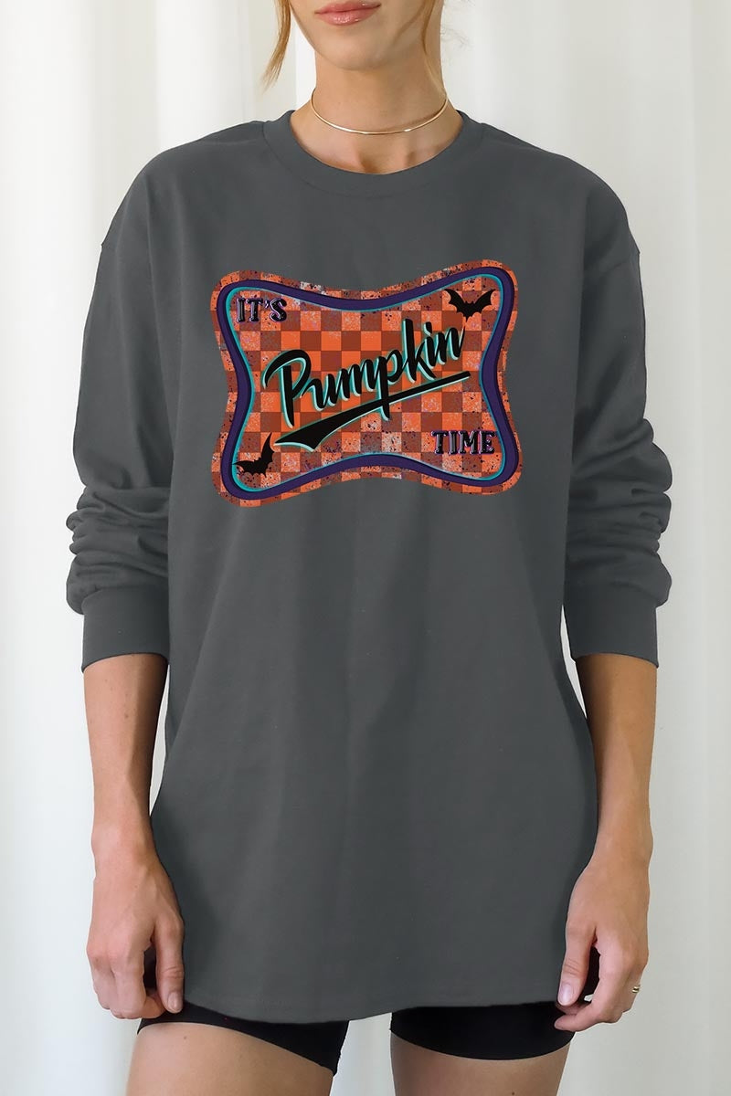 UL240-E3144 Itu2019s pumpkin time Graphic Long Sleeve Tee $13.75