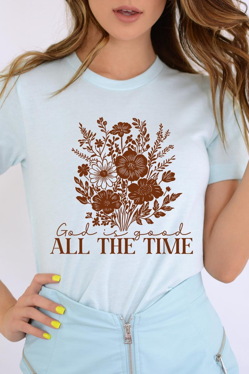 US3001-E3116 God Is Good Floral Graphic Tee $12.5
