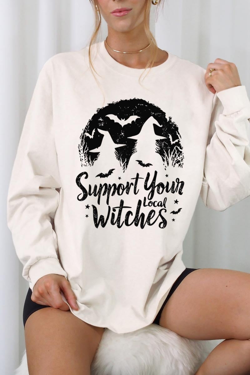 UL240P-E3161 Local Witches Halloween Graphic Plus Long Sleeve Tee $17