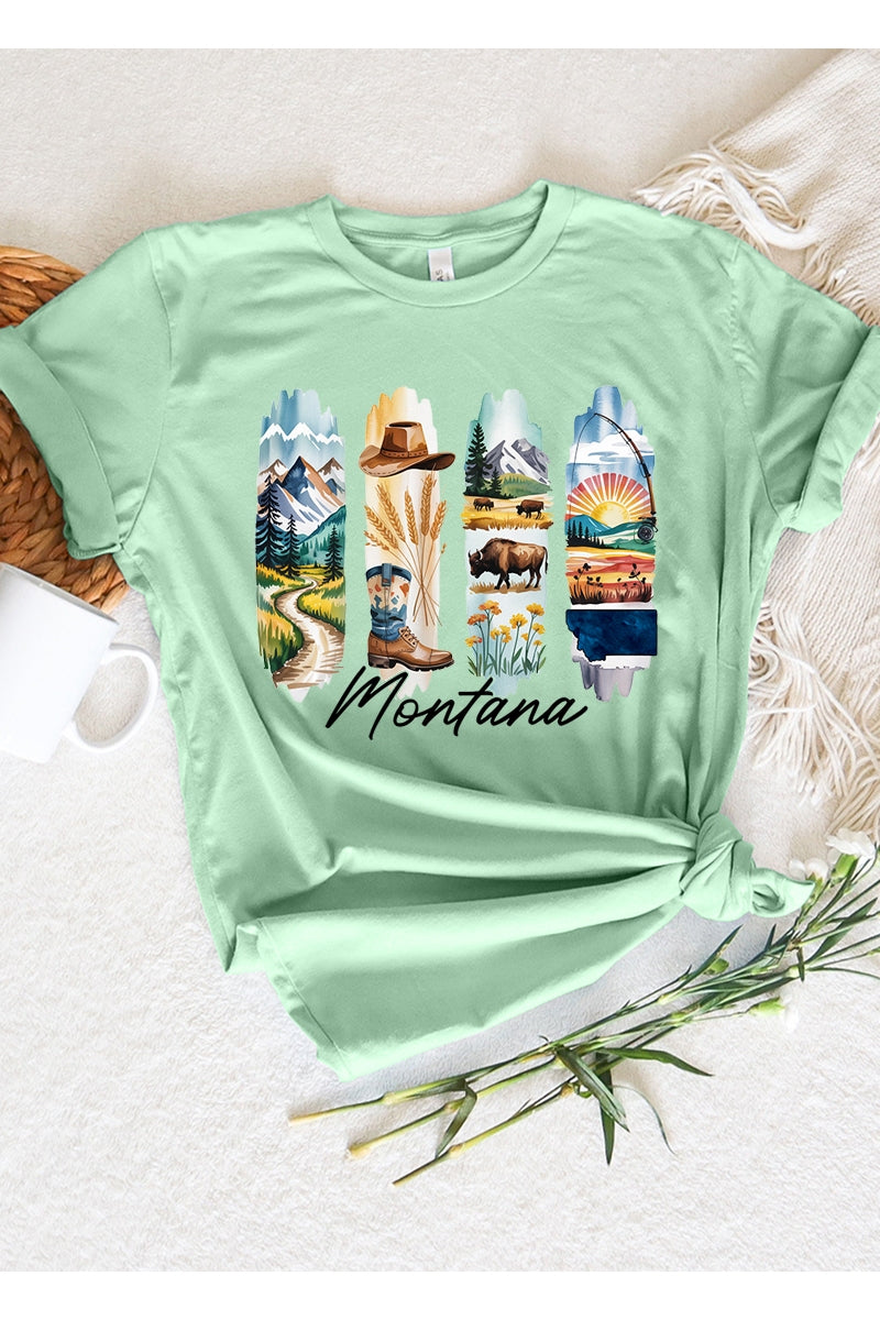 US3001-E3061MT Montana State Brushstroke Graphic Tee $12.5