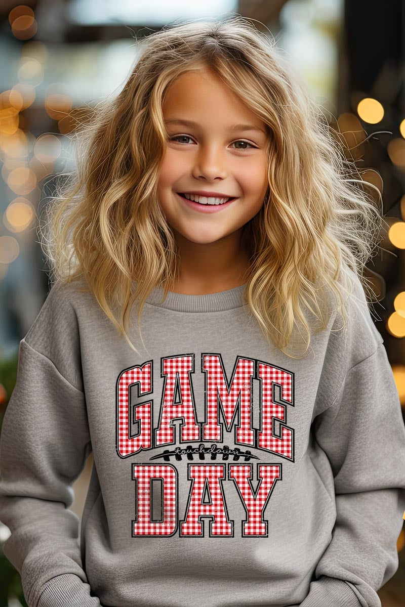 UL180B-E3126Z Red Gingham Game Day Kids Graphic Sweatshirt $20