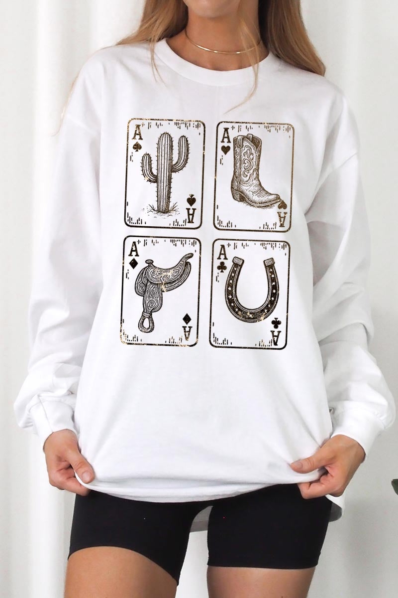 UL240-E3094 Western Cowgirl Card Graphic Long Sleeve Tee $13.75